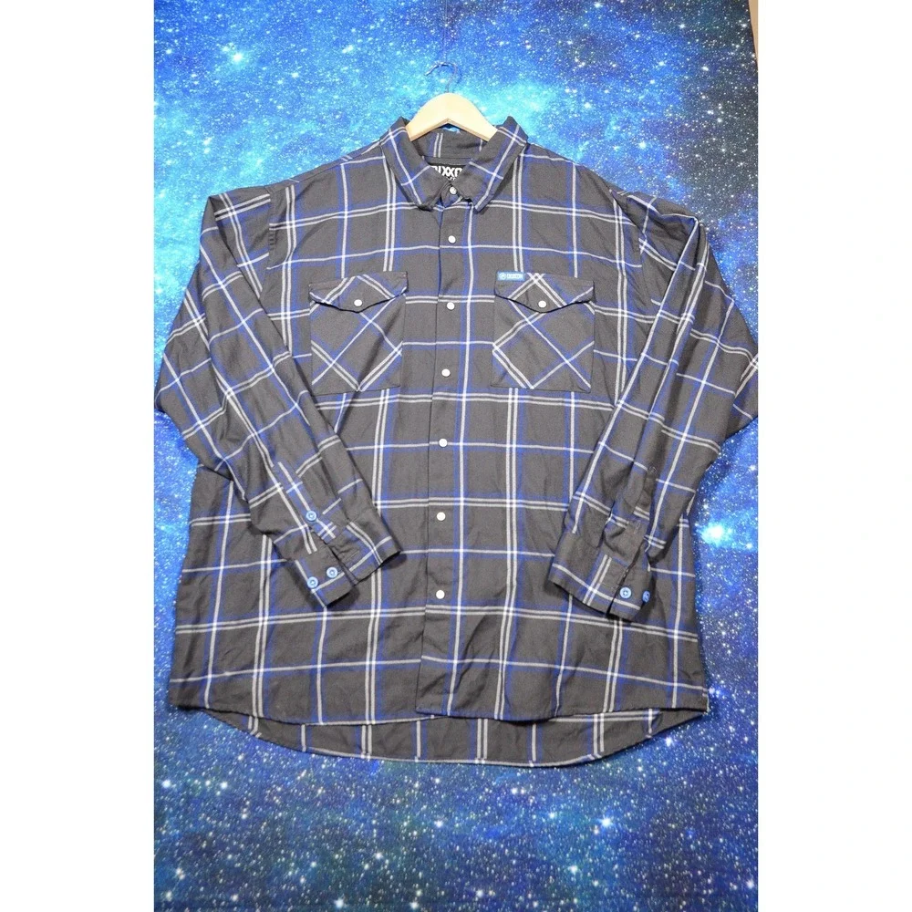 Dixxon Flannel Company Shirt Mens 3XL Gray Blue Plaid Snap‎ Performance Machine